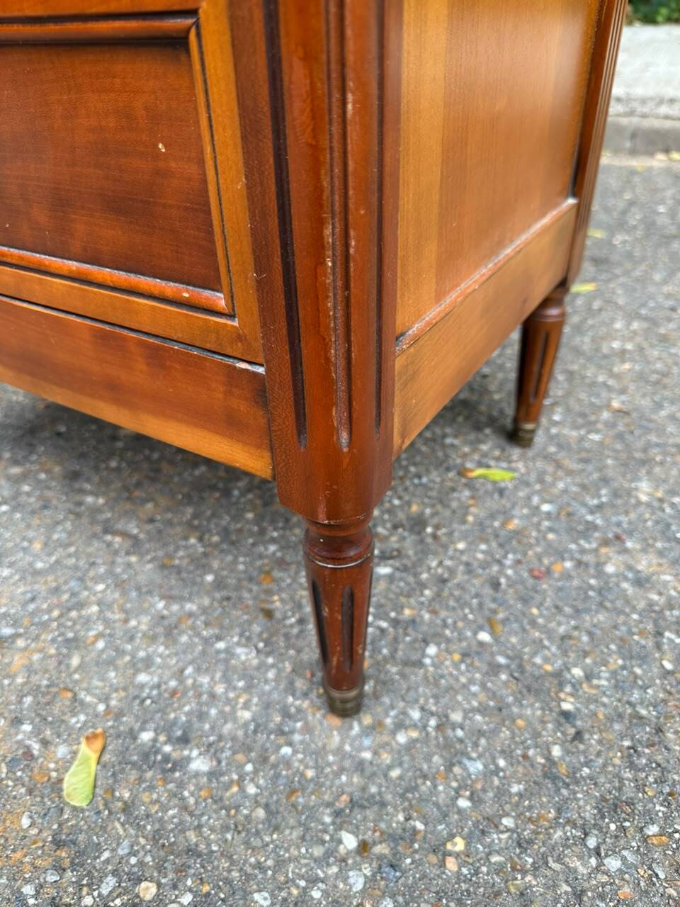 Louis XVI solid cherry wood chest of drawers with 5 drawers, 1980.