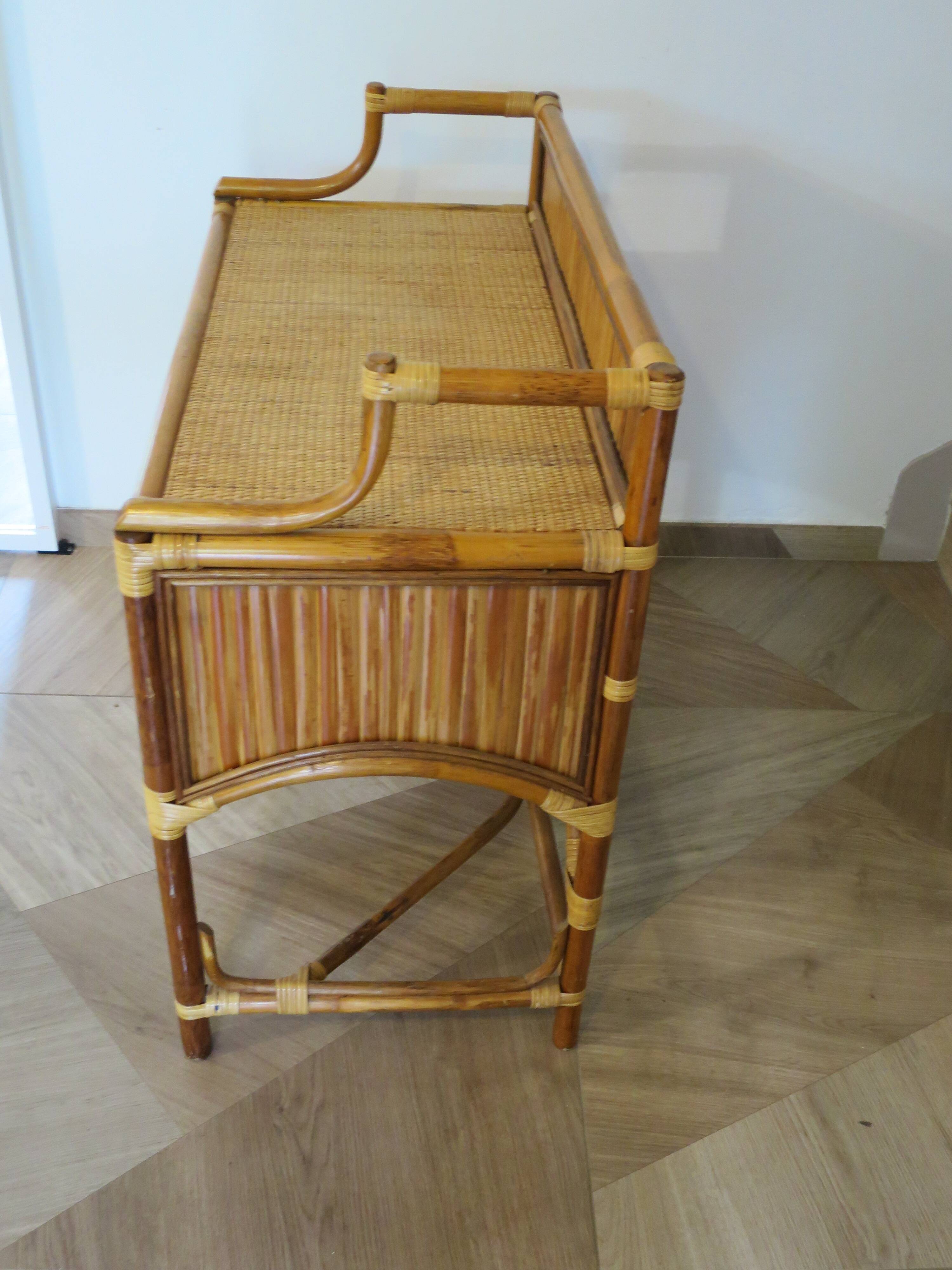 Vintage console/desk made of natural woven rattan, 1960s