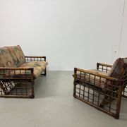 Chaise longue italienne des années 1970 en bambou, rotin, laiton et tissu style Liberty