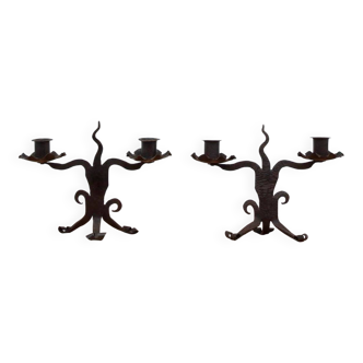 Pair of brutalist iron candlesticks