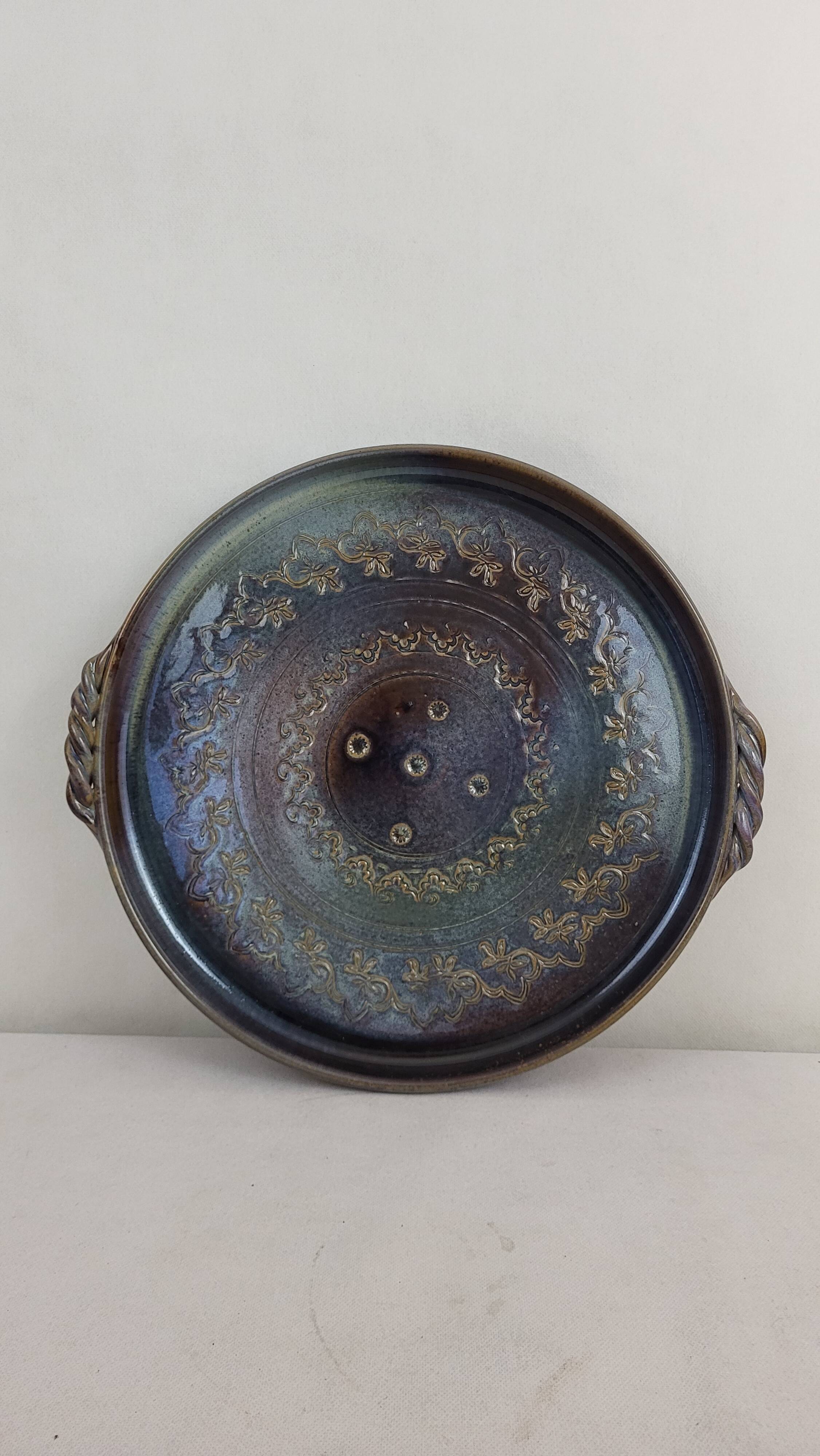 Stoneware tray signed Auger / Puisaye