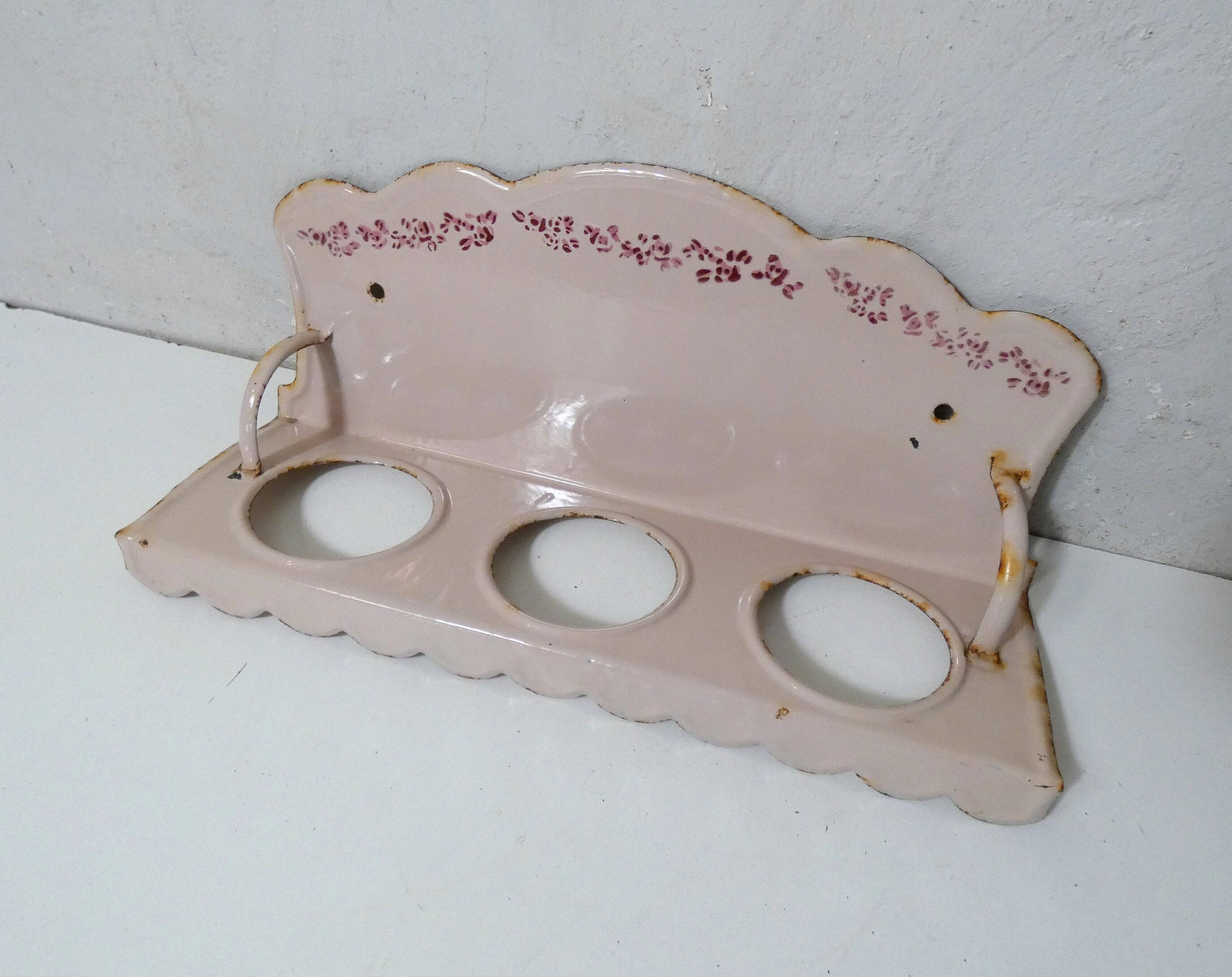 vintage powder pink enamelled steel plant stand