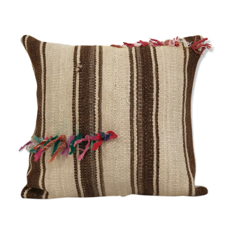 Organic wool turkish kilim pillow, undyed anatolian cushion case, tribal pillows sofa art 20" x 20"