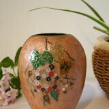 Vase en laiton polychrome émaillé vintage