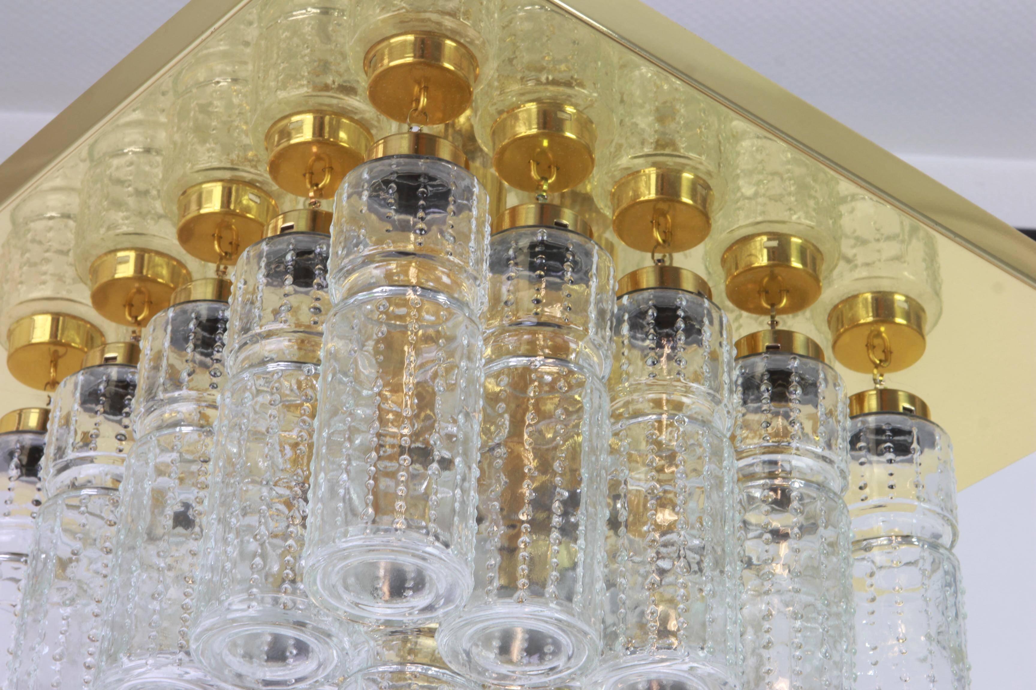 Crystal glass chandelier in brass by Limburg, Germany, 1960s