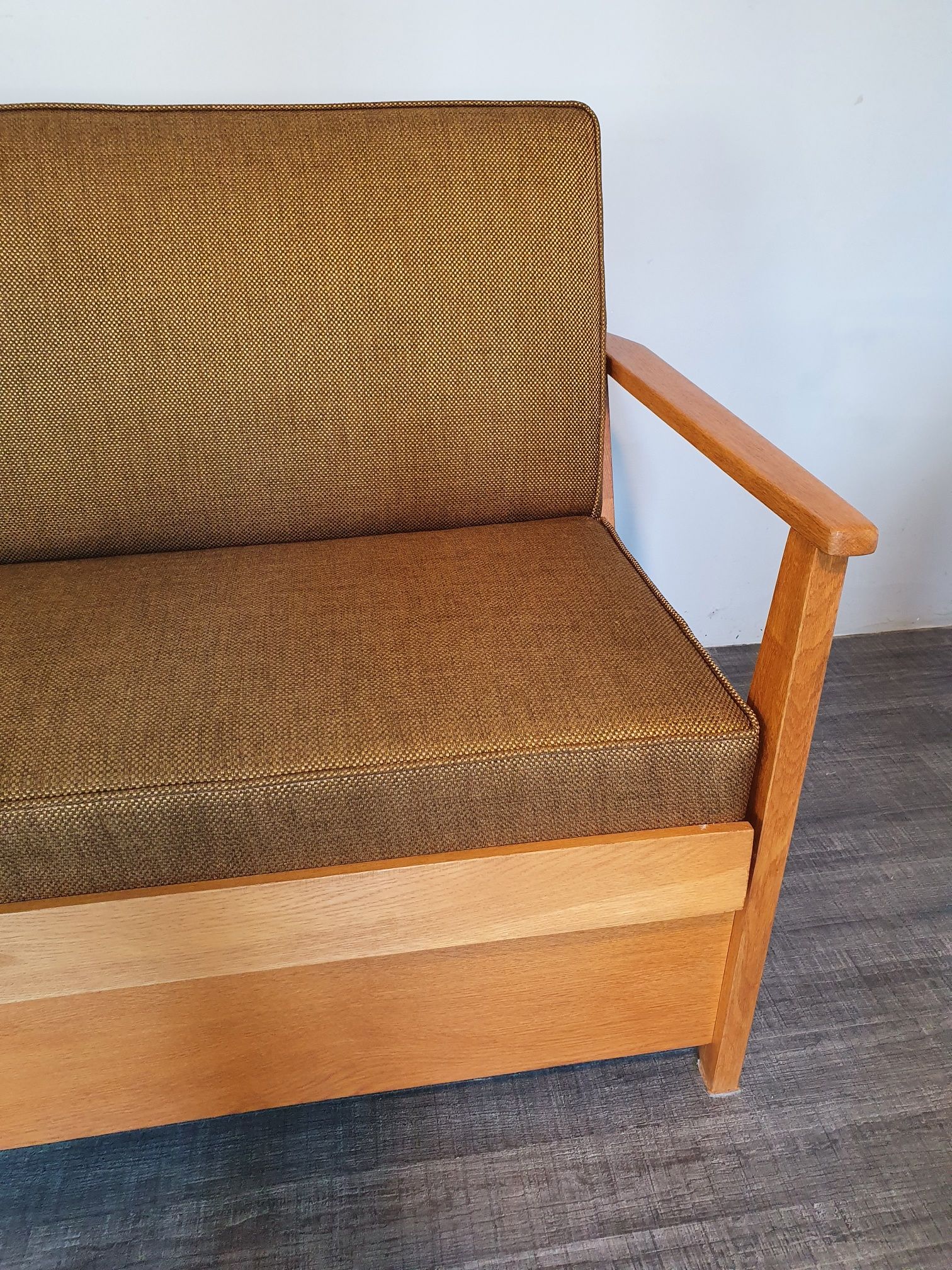 Tamara sofa bed in ash and fabric by F. Aplewicz for Lad, Polish Vintage 1950