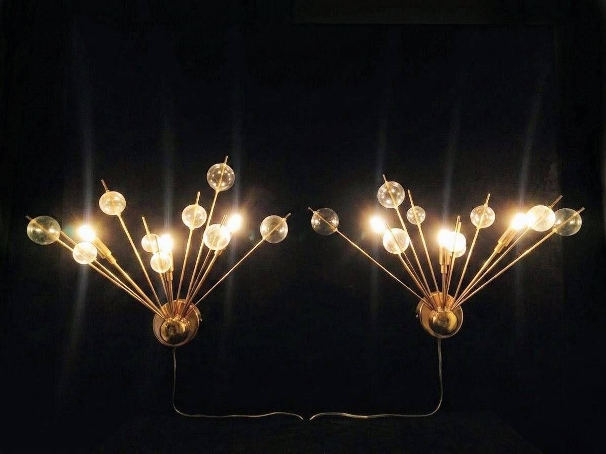 Set of 2 Italian wall lamps with glass spheres, 1970s