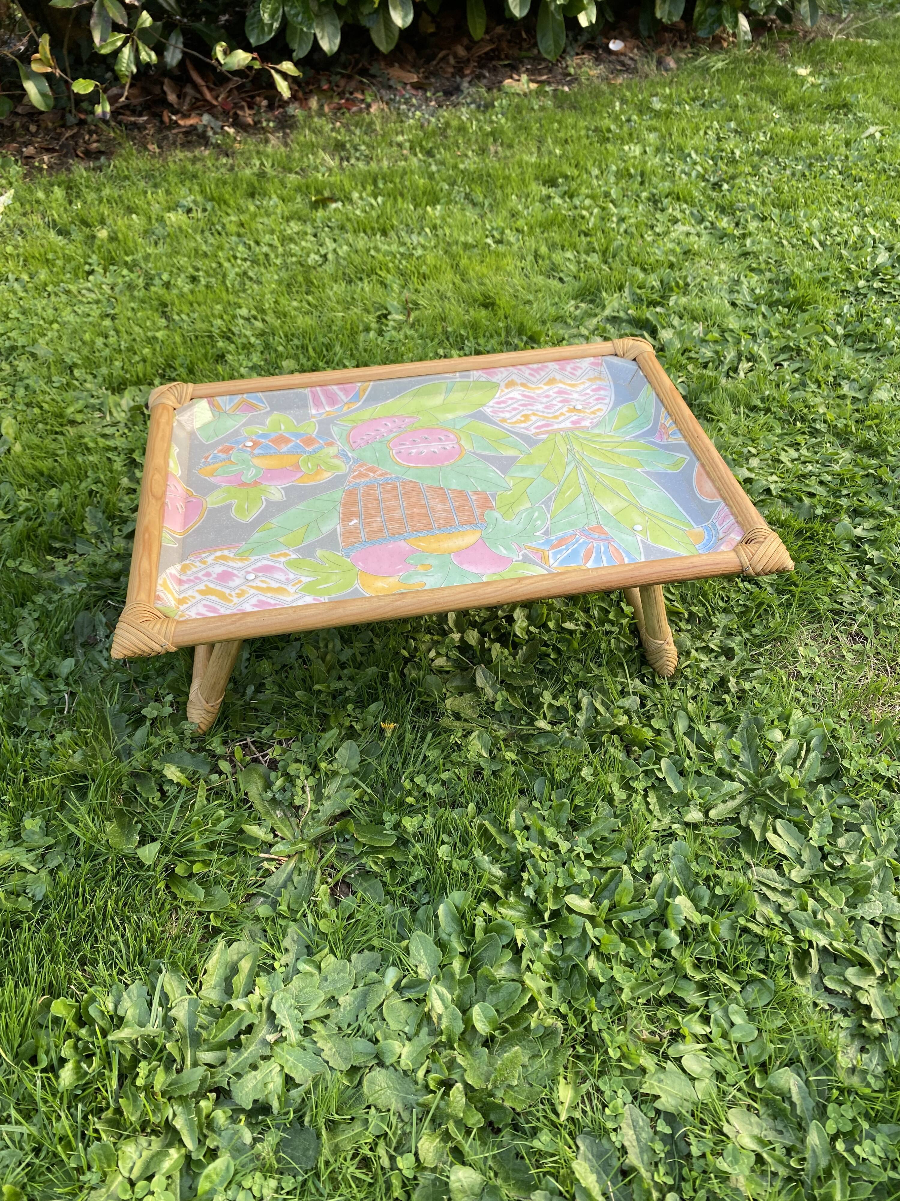 Breakfast tray on vintage stand
