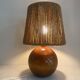 Wooden lamp, new braided fabric cable, cord lampshade, 1960s.