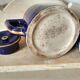 Small blue and gold teapot - milk pitcher - cobalt blue earthenware 1930