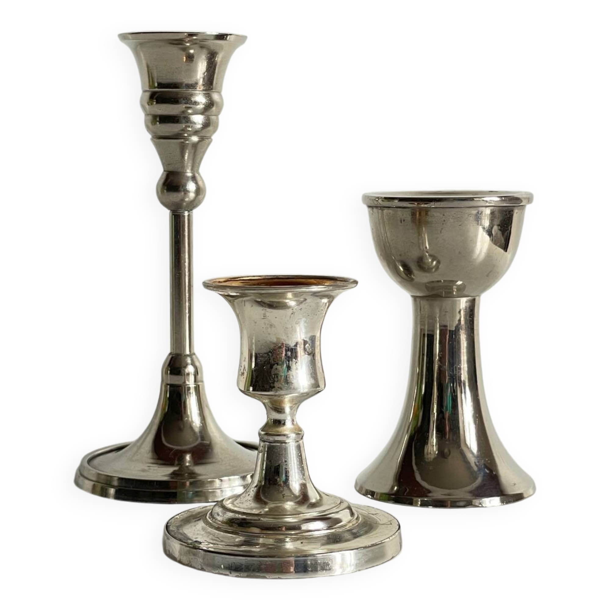 Vintage chrome metal candle holders