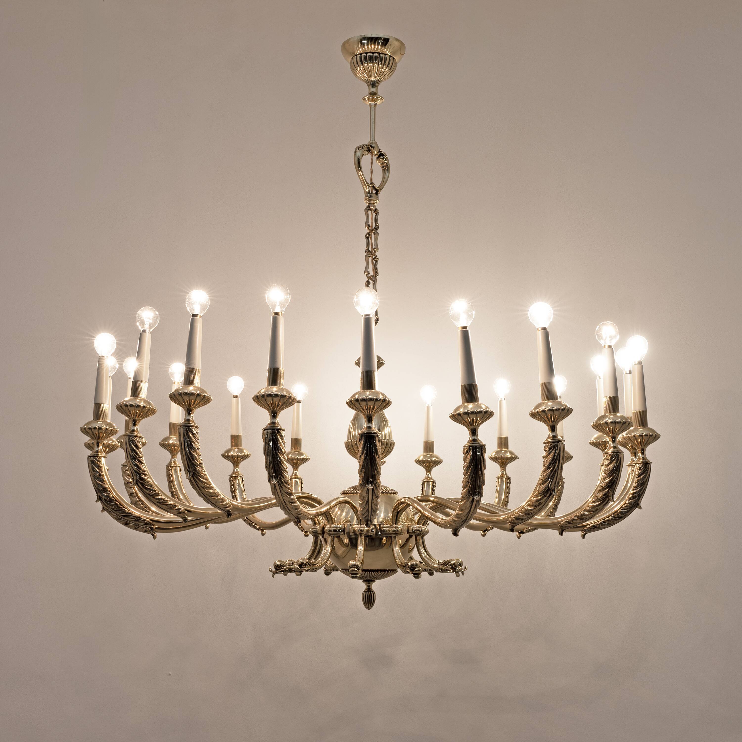 Italian Neoclassical Style 20-Light Brass Chandelier, 1950s