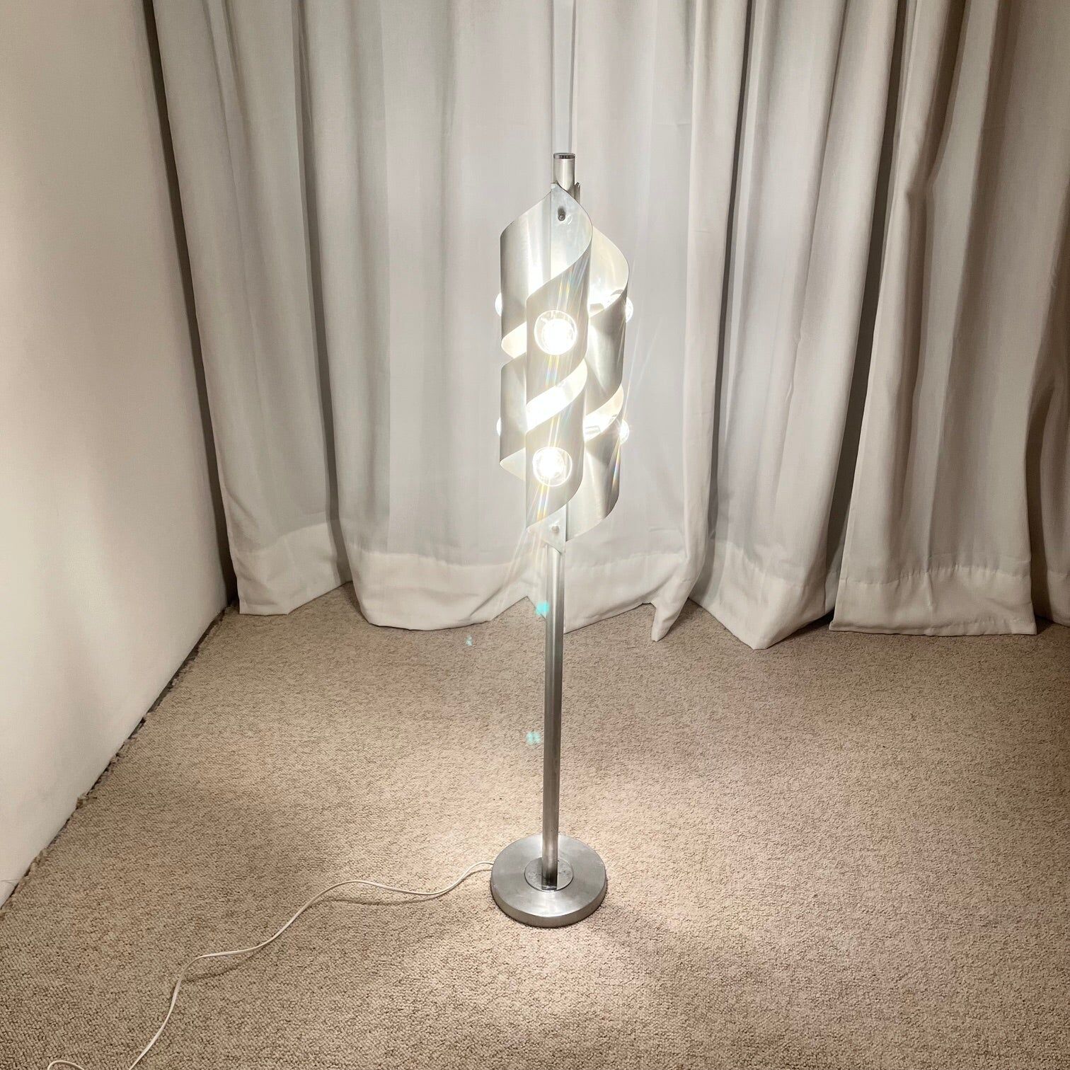 Brushed aluminium floor lamp, Space Age style, 1970s