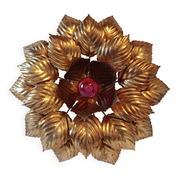 Vintage Gold Metal Wall or Ceiling Light "Sun"