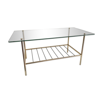 Table basse moderniste laiton et verre années 50/60