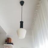 Vintage 1960s white opal glass hanging lamp mid-century modern