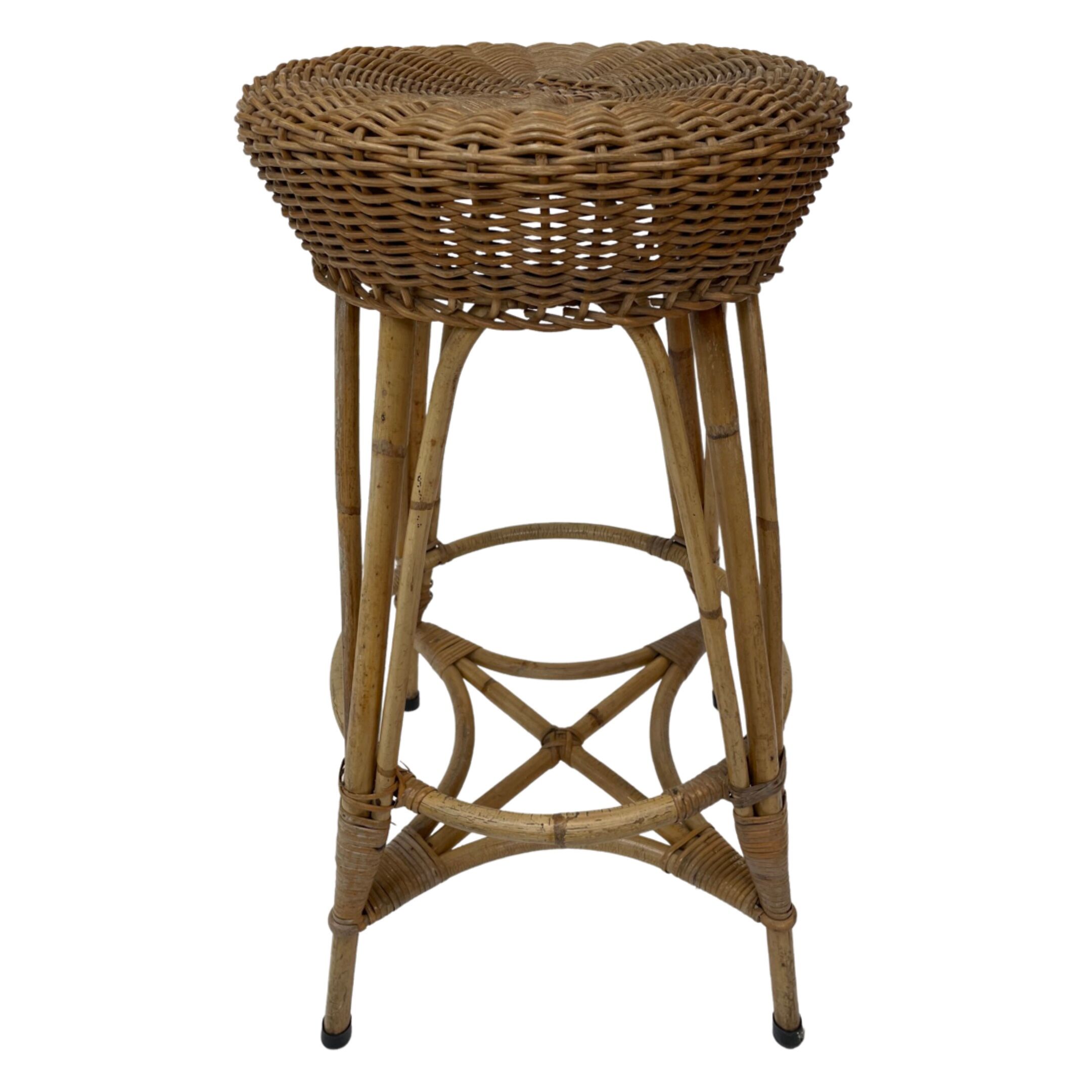 Tabouret vintage en rotin des années 60