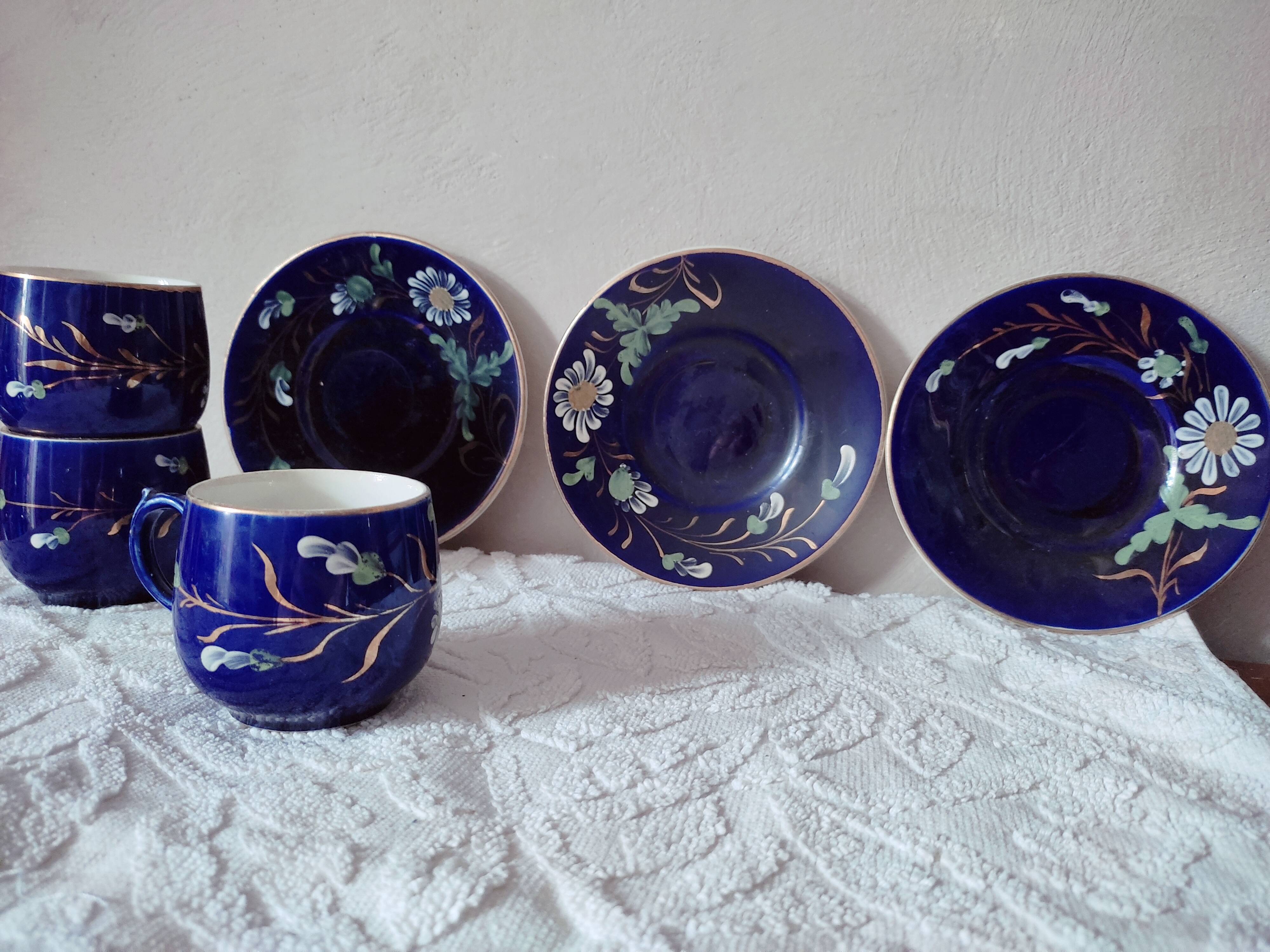 3 midnight blue coffee cups Sarreguemines