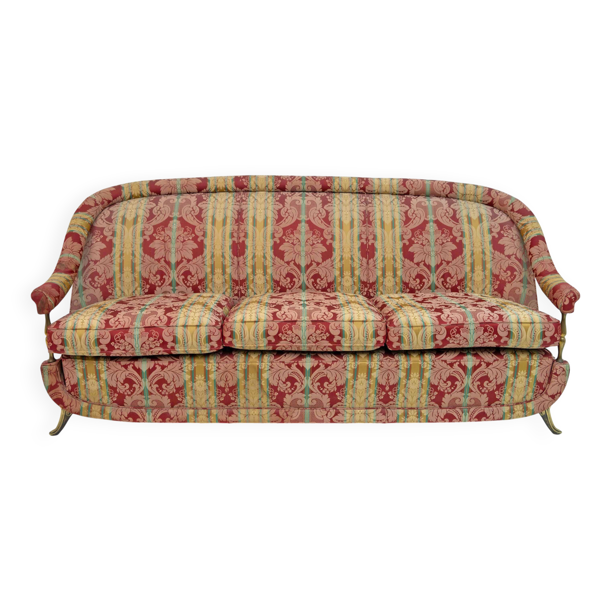 Art Dèco Style French Brass And Fabric Sofa, 1950s
