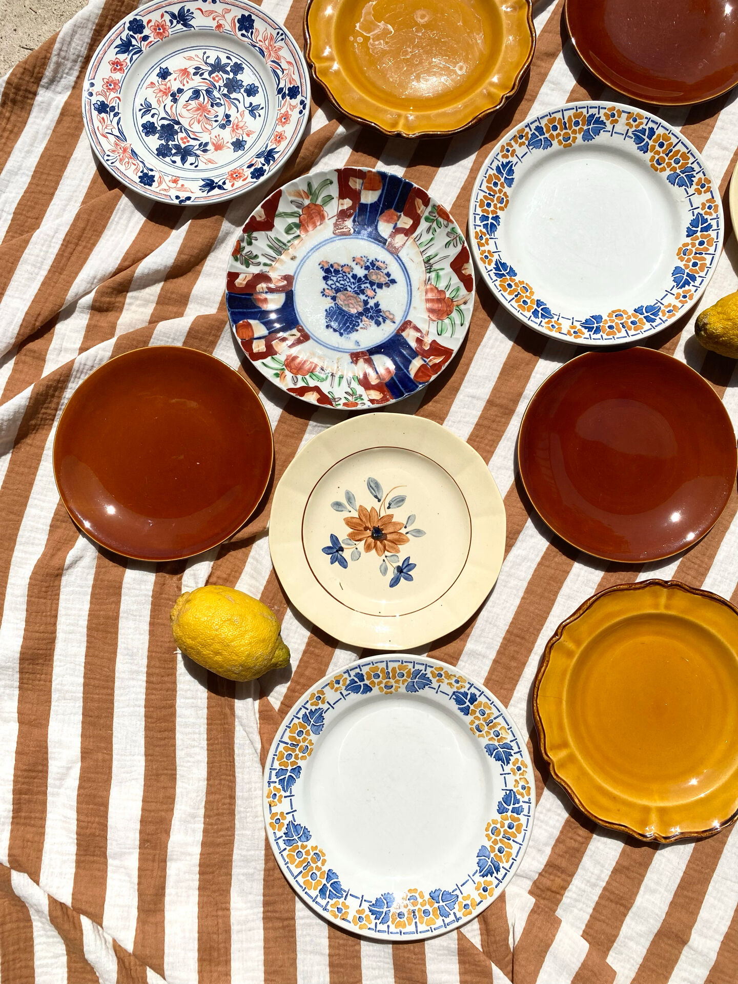 Set of 12 mismatched antique plates