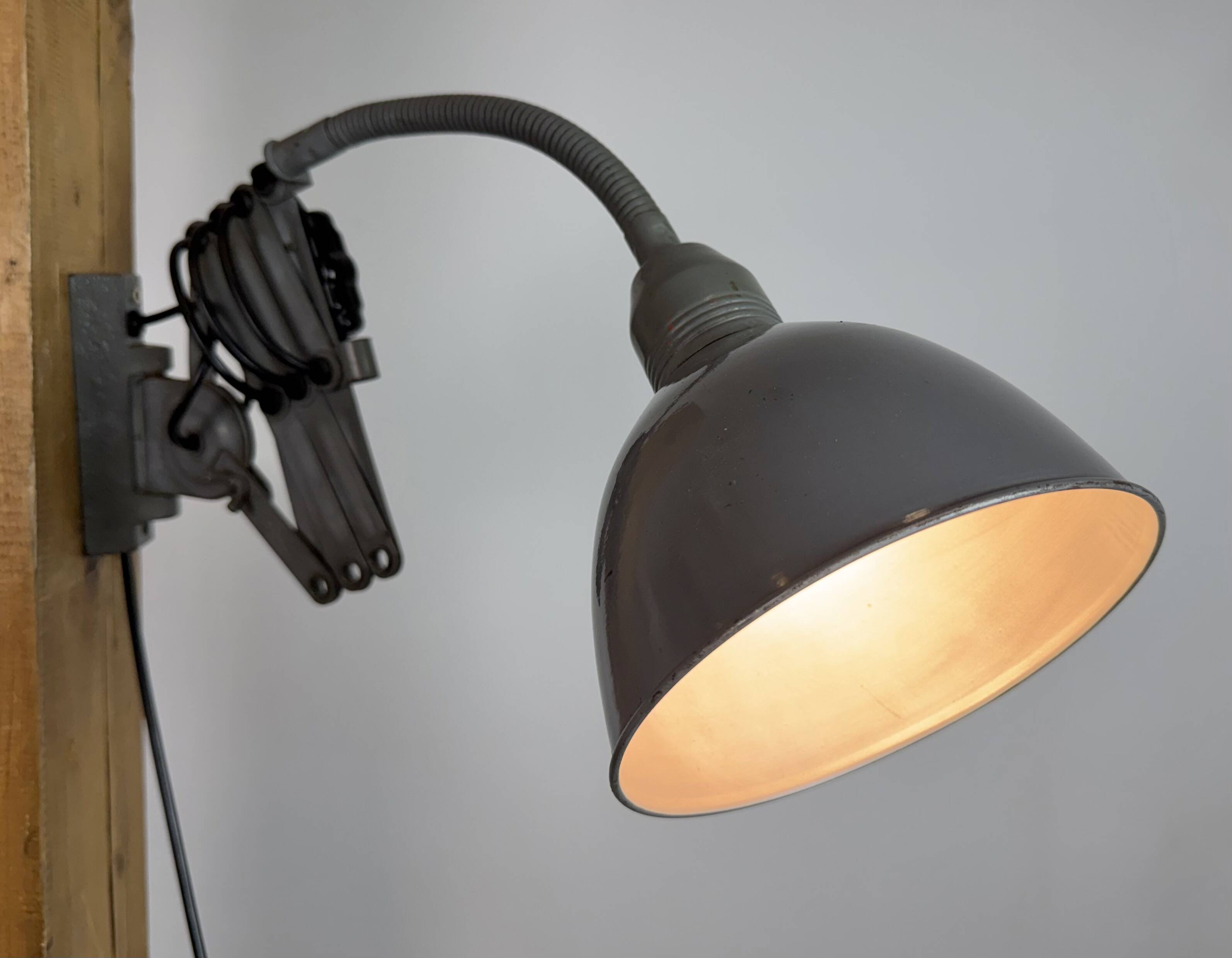 Grey Industrial Gooseneck Scissor Wall Lamp from Elektroinstala, 1960s