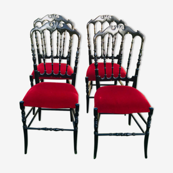 4 chaises de réception noires assises rouges