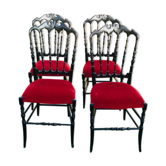 4 chaises de réception noires assises rouges