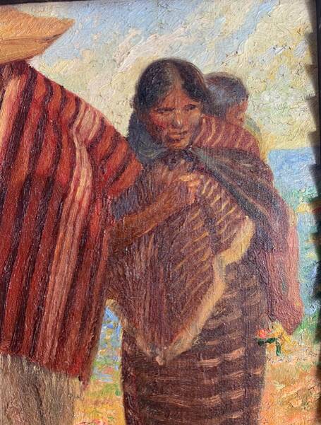 Sublime Oil on canvas "Portrait of a young South American woman and her child"