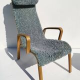 Vintage Easy Chair with Ottoman Sheepskin Midcentury Scandinavian design