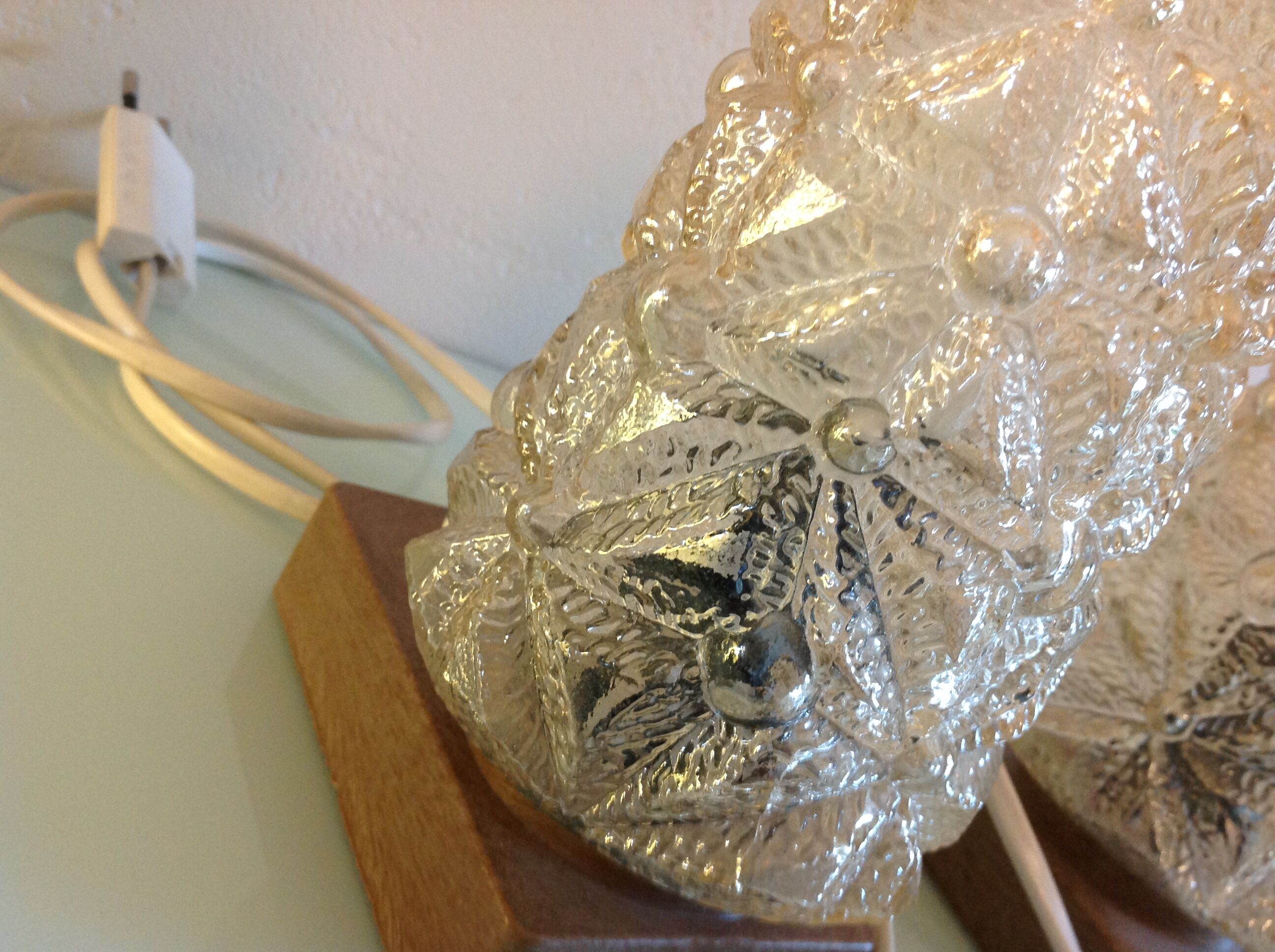 Pair of vintage bedside lamps in conical smoked glass