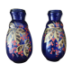 Paire de vases anciens bleu en verre  peints