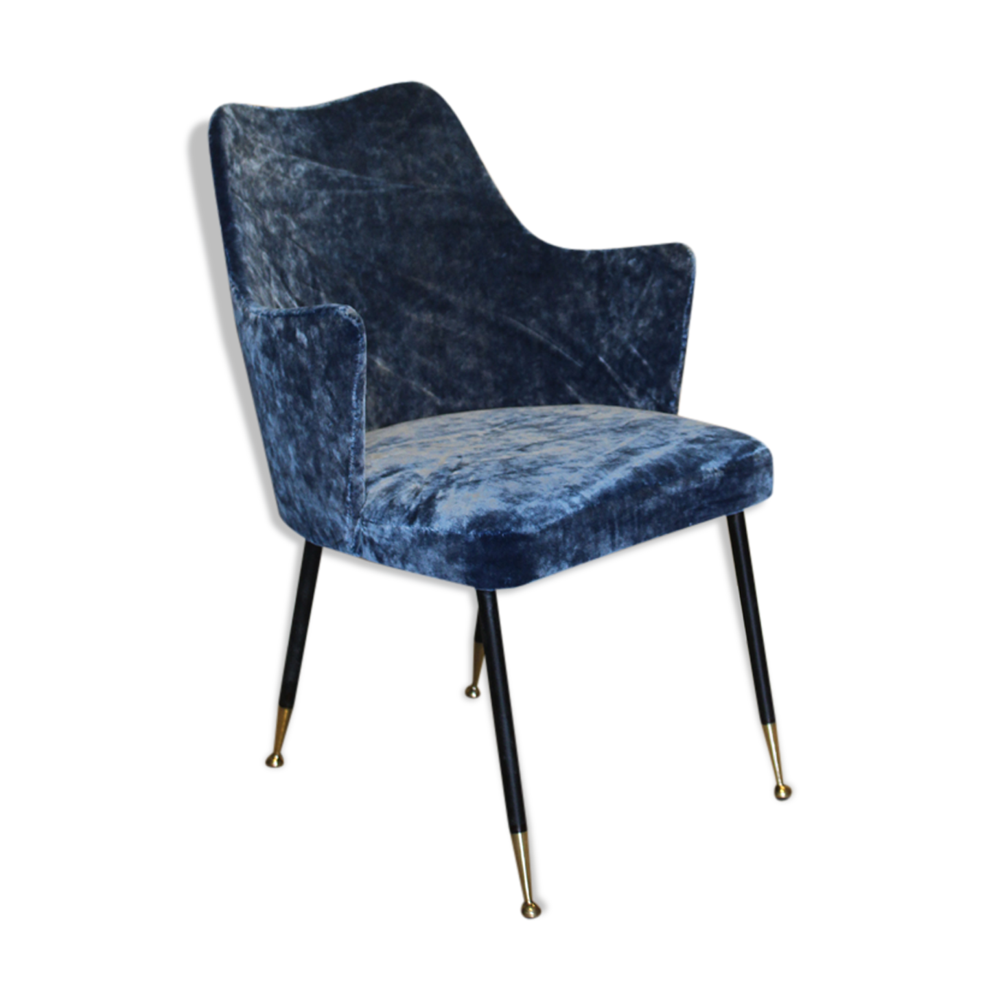 Armchair in blue velvet, Italy 1950s