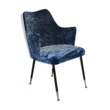 Armchair in blue velvet, Italy 1950s