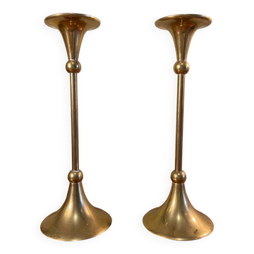 Pair of golden brass candlesticks