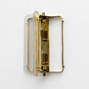 Pair of Curved Clear Ribbed Murano Glass and Brass Wall Sconces