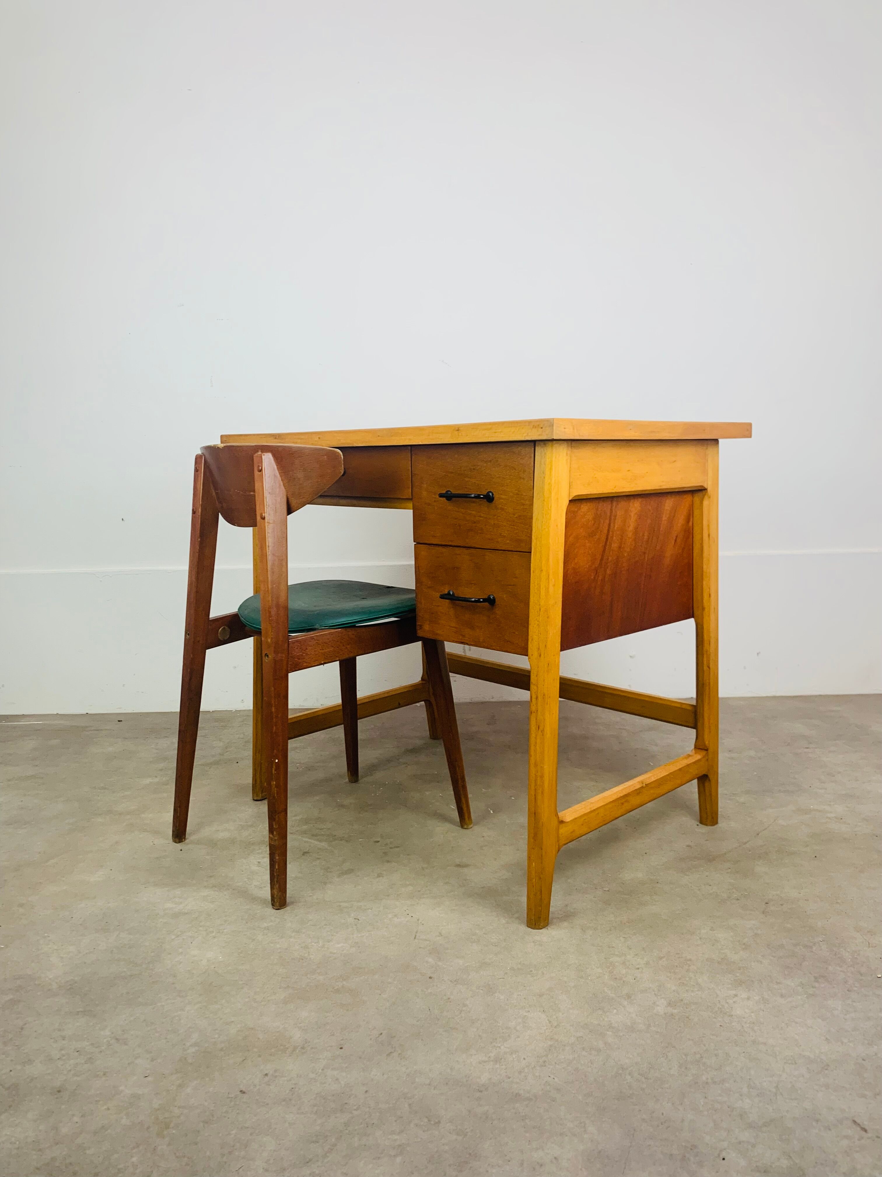 1950s wooden desk reconstruction, vintage