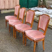 4 Louis XVI dining chairs in solid wood and pink velvet from the 20th century.
