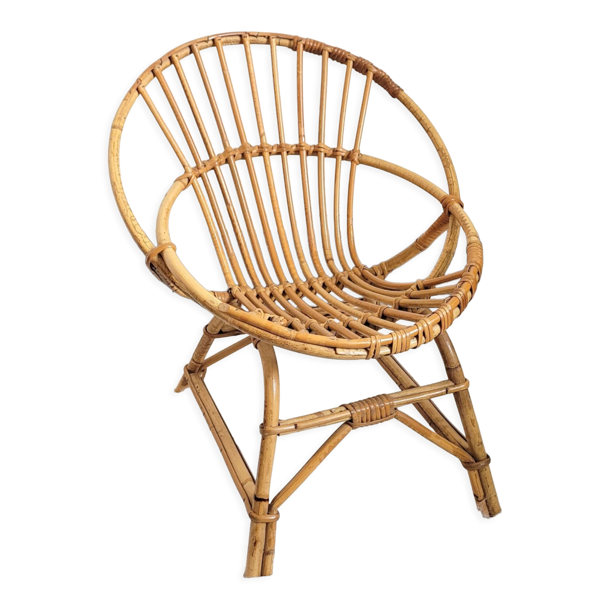 Fauteuil corbeille enfant en rotin vintage