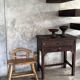 Antique Indonesian teak workbench with two drawers and stretcher H89.