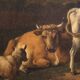 Antique Flemish bucolic landscape painting from the 18th century
