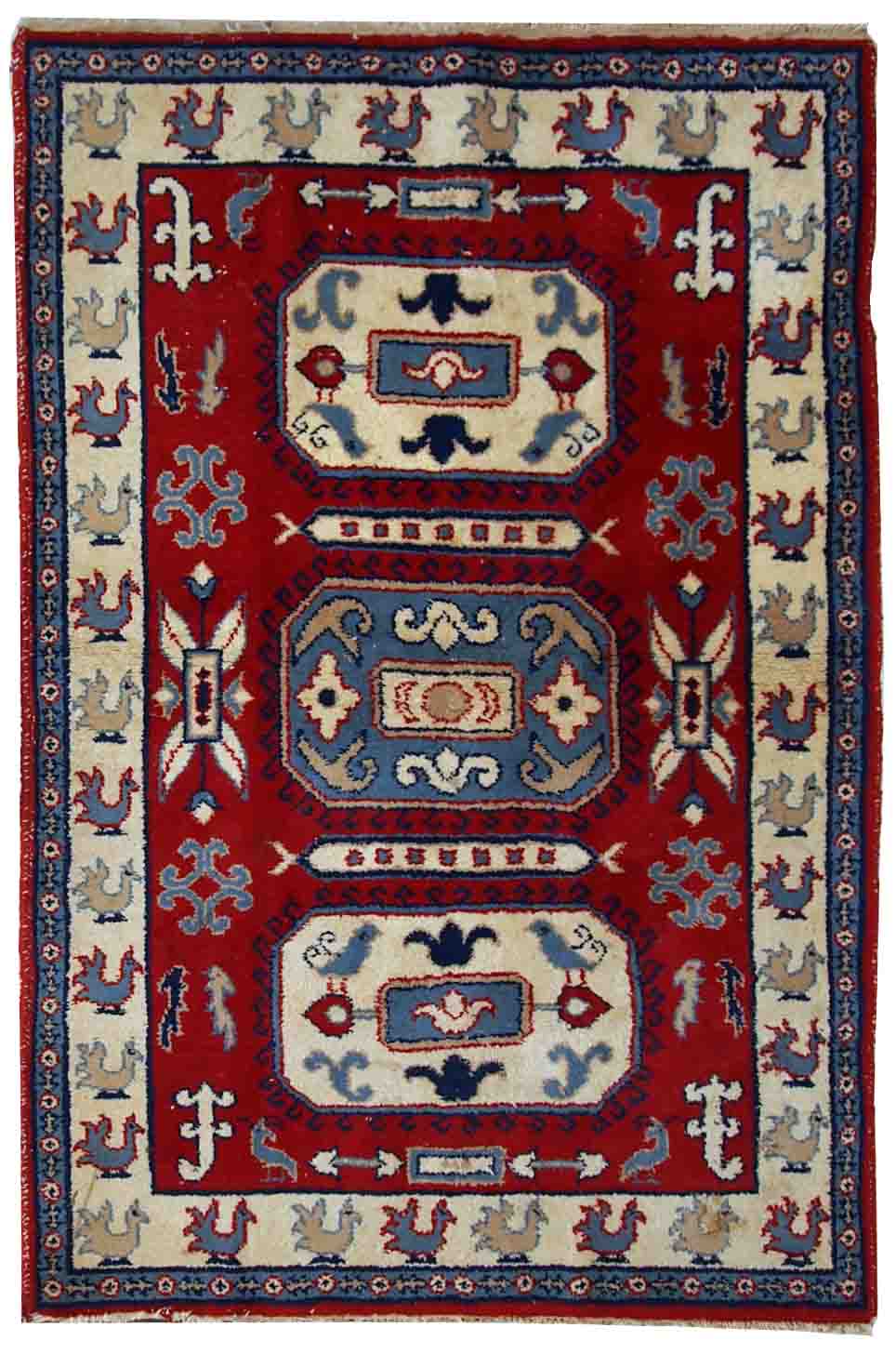 Vintage caucasian kazak handmade carpet 122cm x 185cm 1970s, 1c521