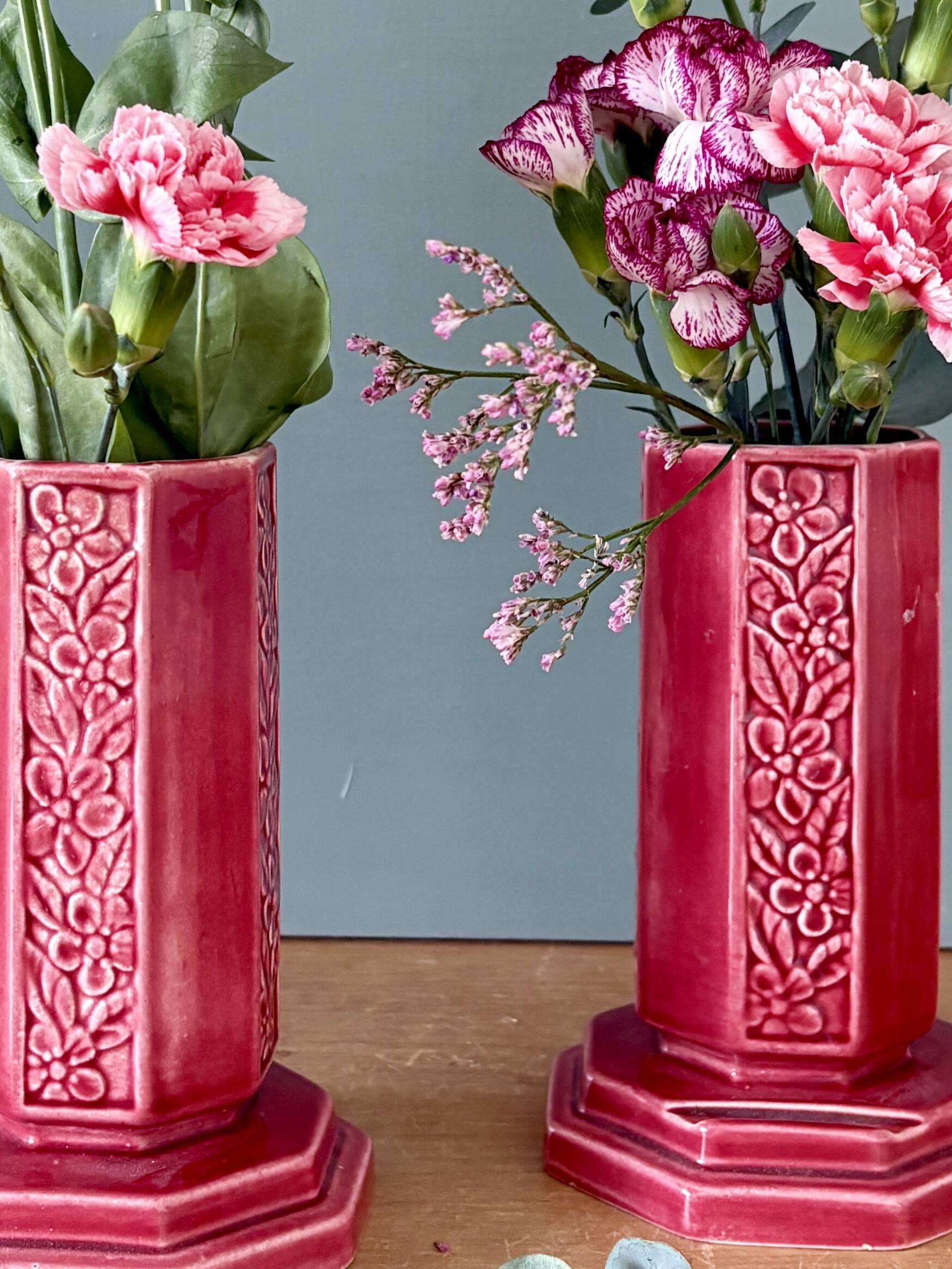 Lot de 2 vases art déco en céramique Rose de Digoin