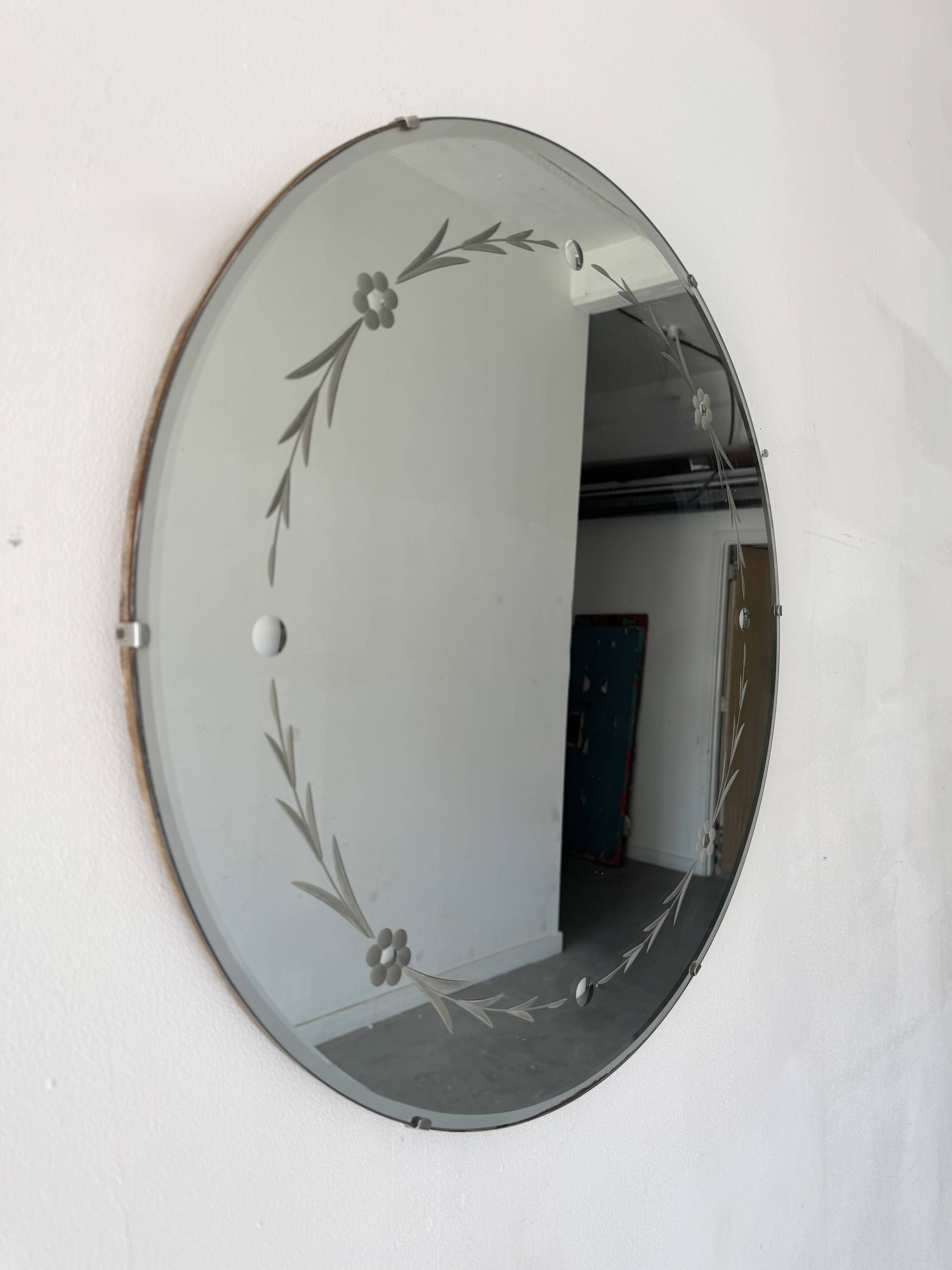 Miroir rond vintage sans cadre avec biseau