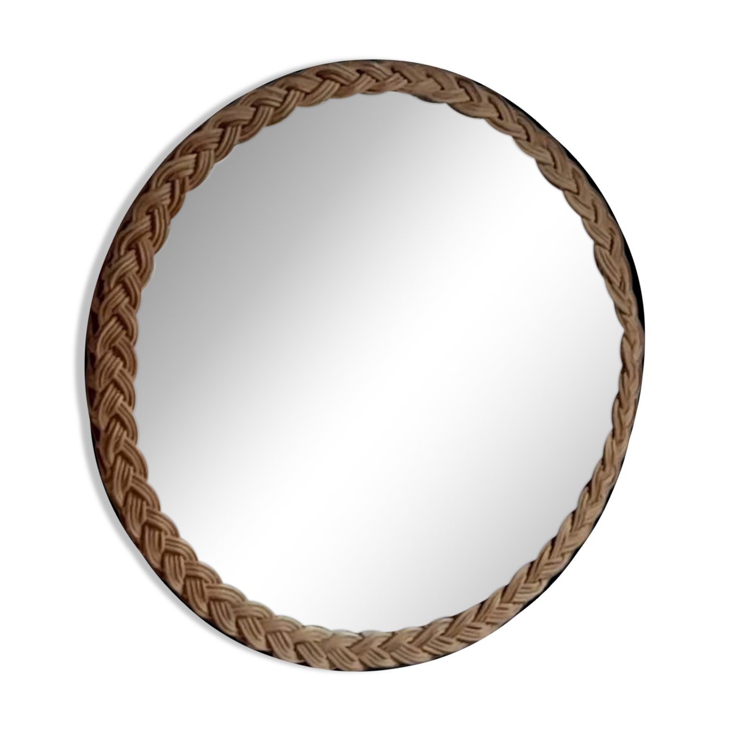 Old vintage braided rattan mirror
