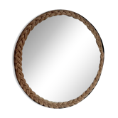 Old vintage braided rattan mirror