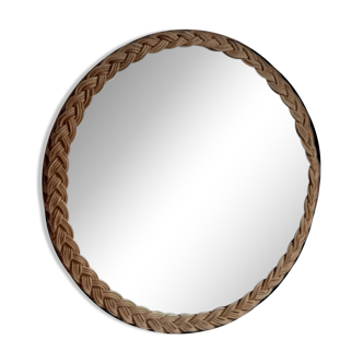 Old vintage braided rattan mirror