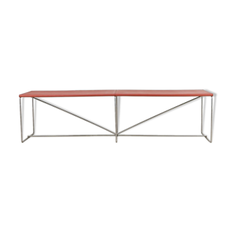 Banc minimaliste en cuir et acier, c.1980