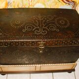 17th century studded leather travel trunk, richly decorated