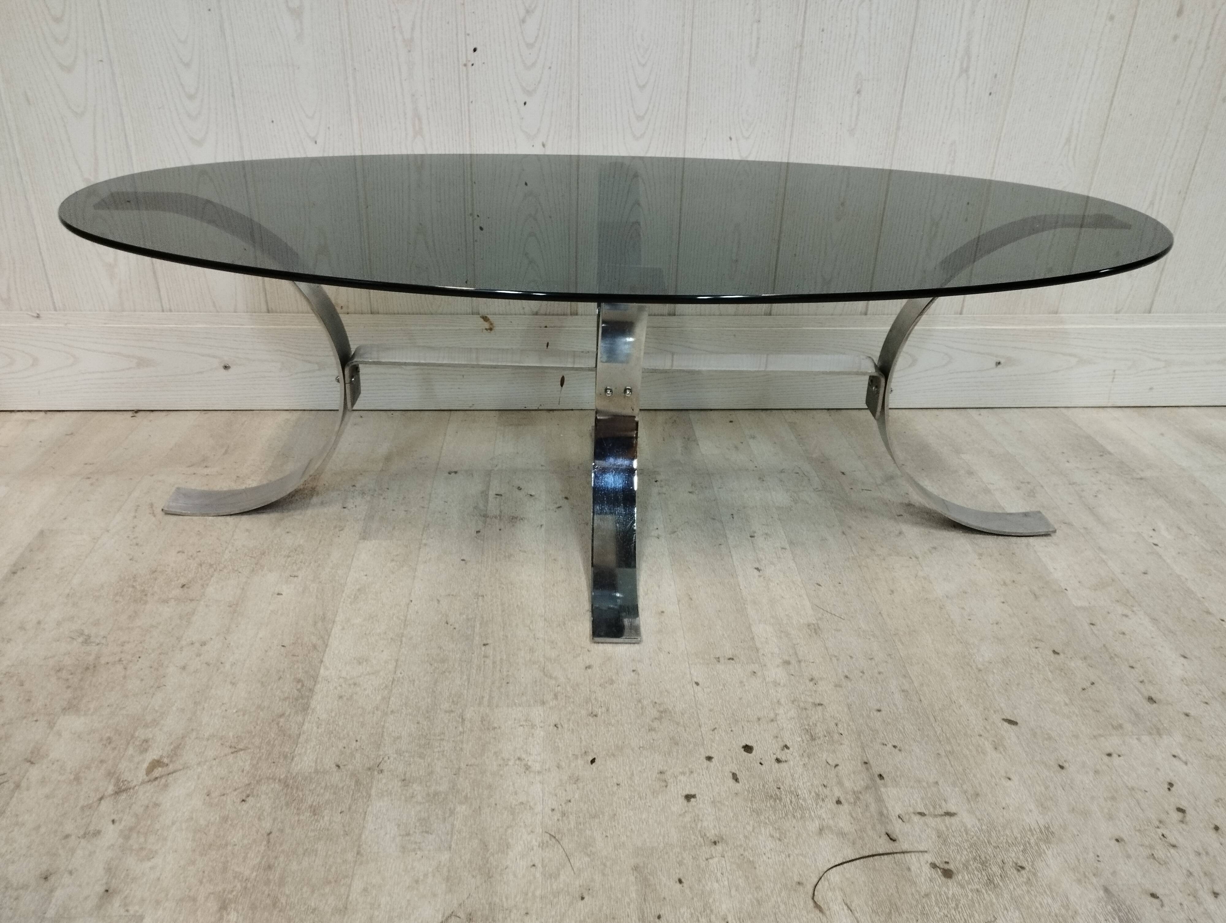 Table basse vintage chrome et verre fumé