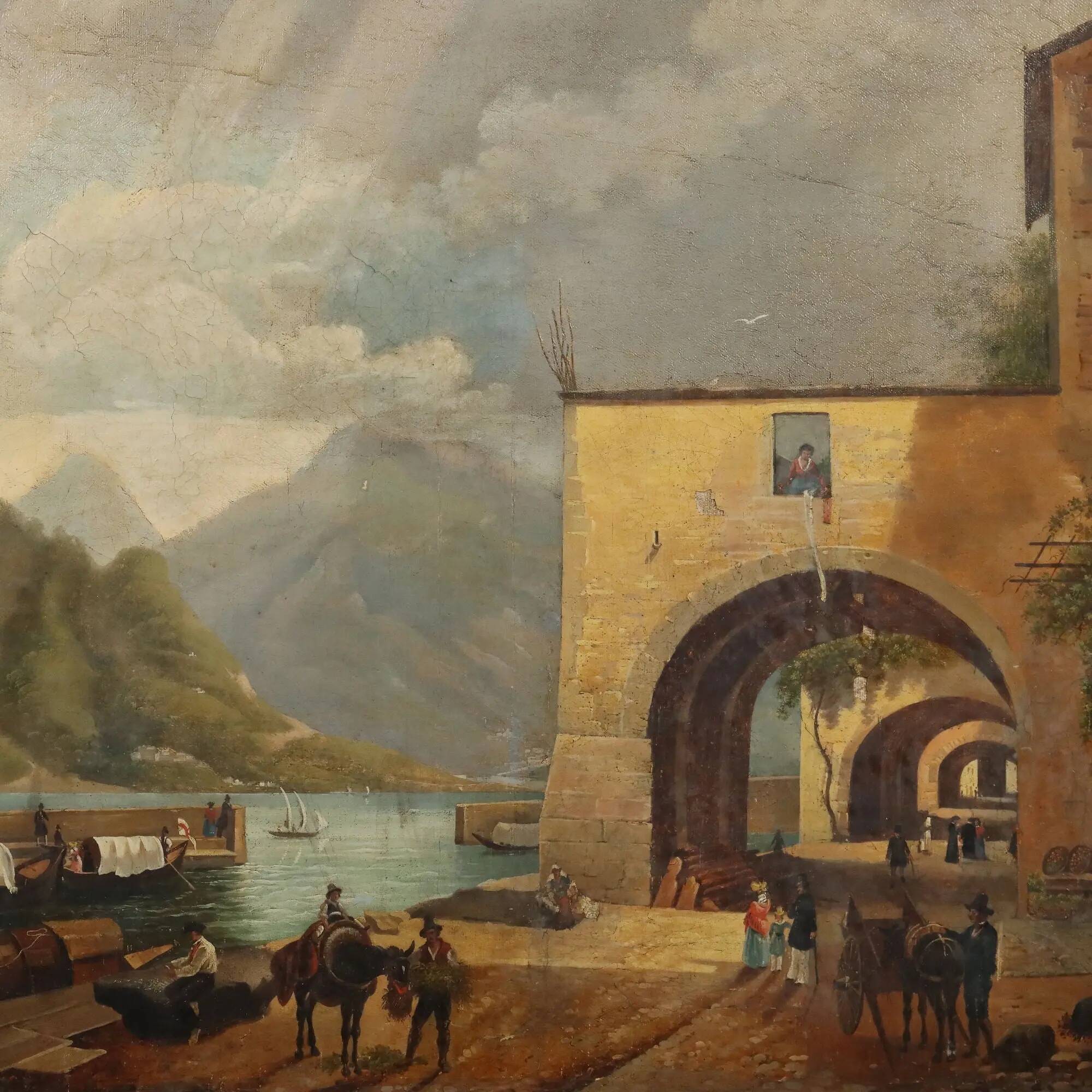 Old painting signed by Giuseppe Canella Lecco Pier 1837